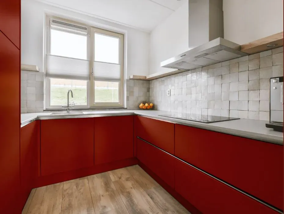 Sherwin Williams Red Prairie small kitchen cabinets