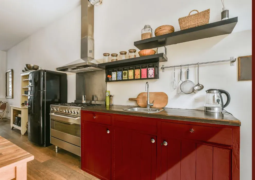 Sherwin Williams Red Prairie kitchen cabinets