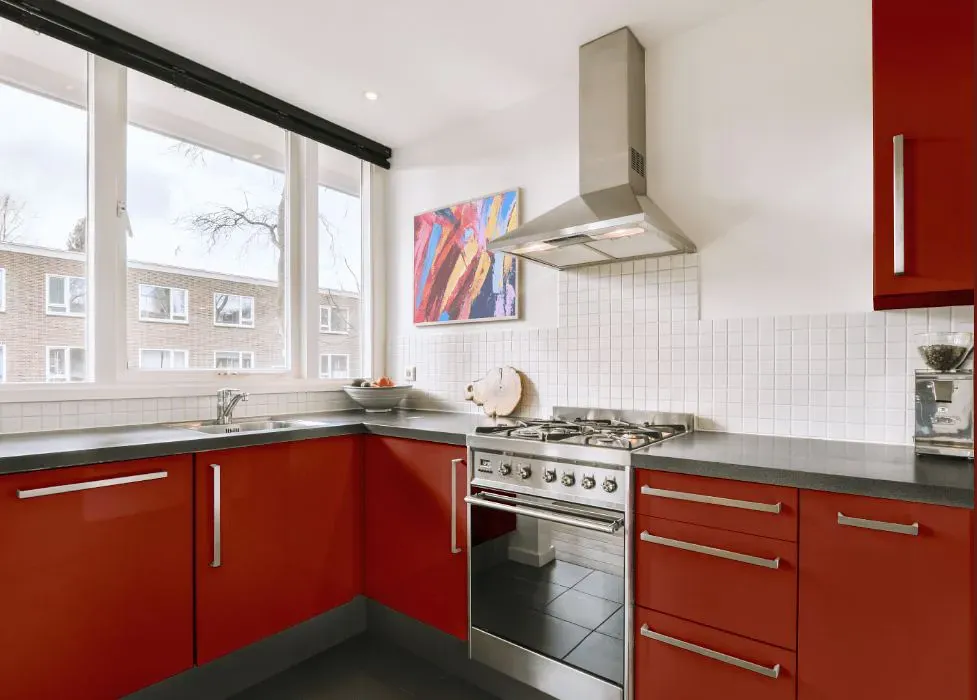 Sherwin Williams Red Prairie kitchen cabinets