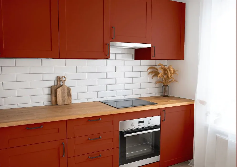 Sherwin Williams Red Prairie kitchen cabinets