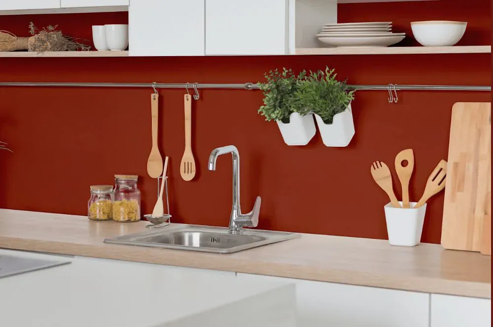 Sherwin Williams Red Prairie kitchen backsplash