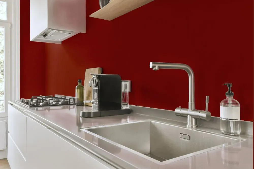 Sherwin Williams Red Prairie kitchen painted backsplash