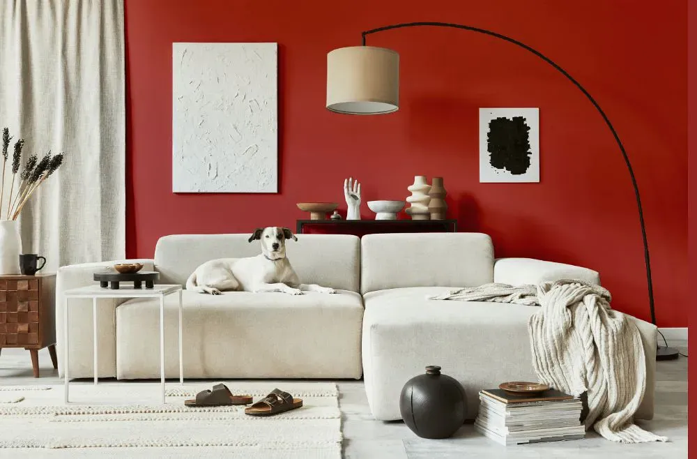 Sherwin Williams Red Tomato cozy living room