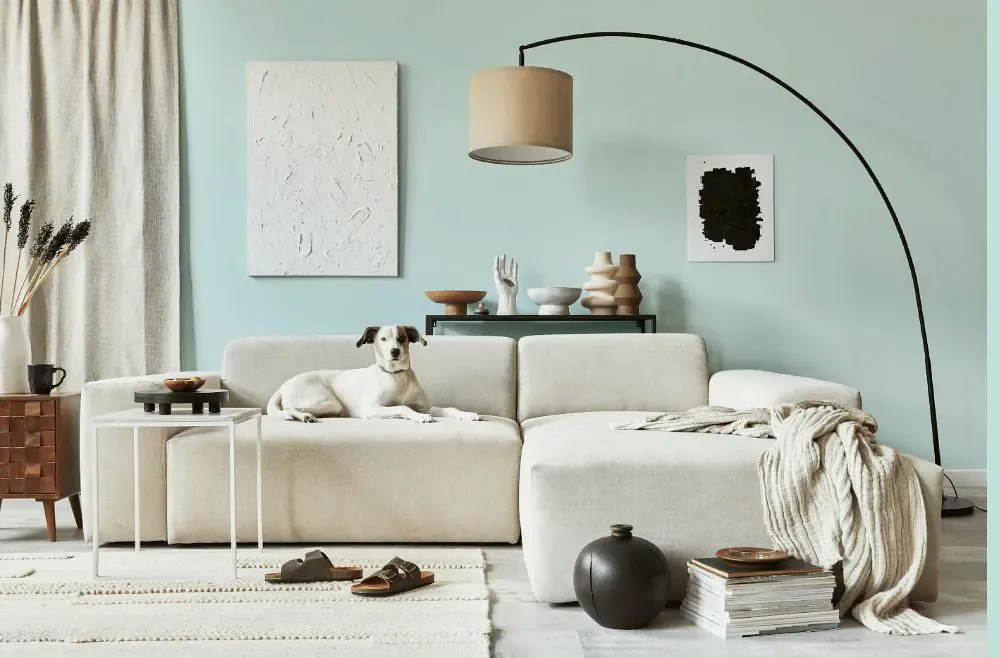 Sherwin Williams Retiring Blue cozy living room