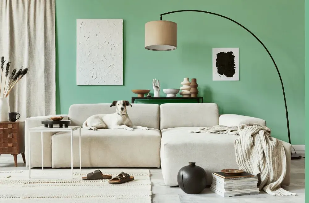 Sherwin Williams Retro Mint cozy living room