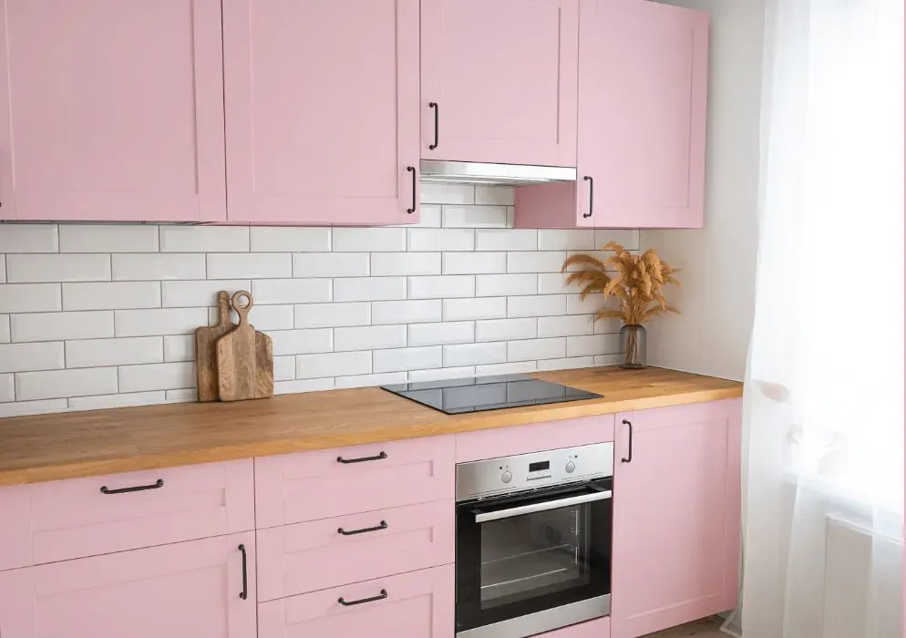 Sherwin Williams Reverie Pink kitchen cabinets