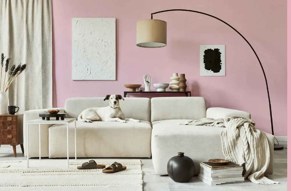 Sherwin Williams Reverie Pink cozy living room