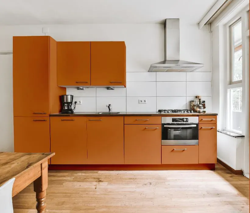 Sherwin Williams Rhumba Orange kitchen cabinets