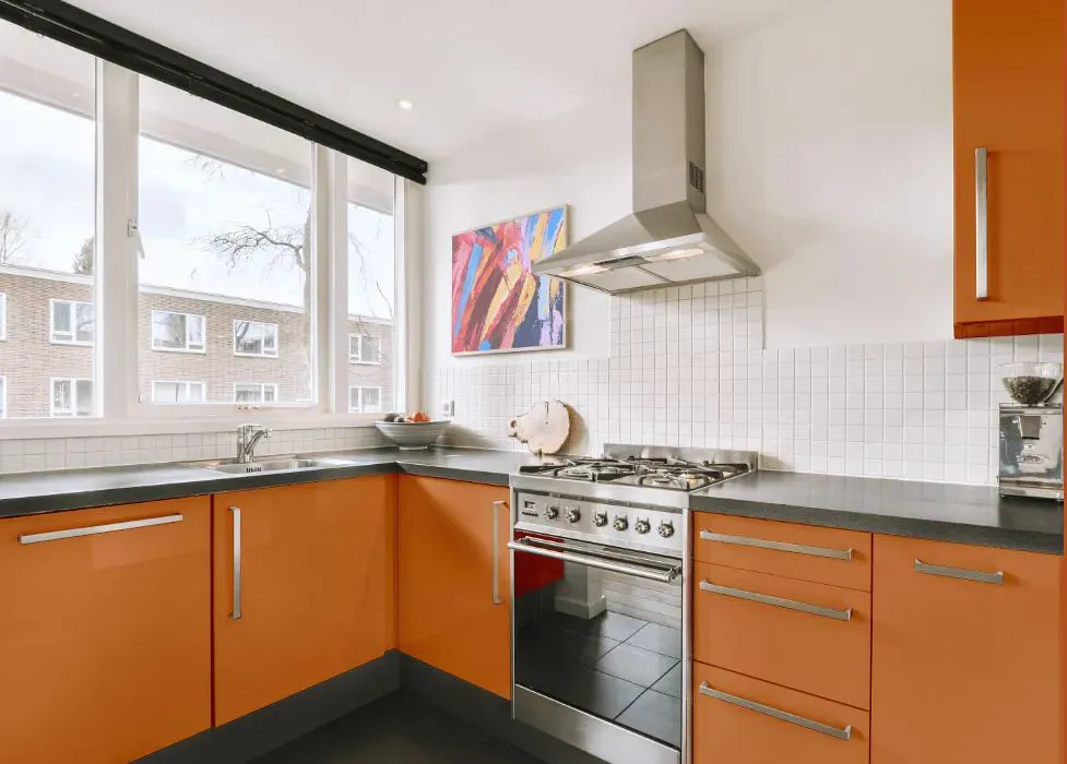 Sherwin Williams Rhumba Orange kitchen cabinets