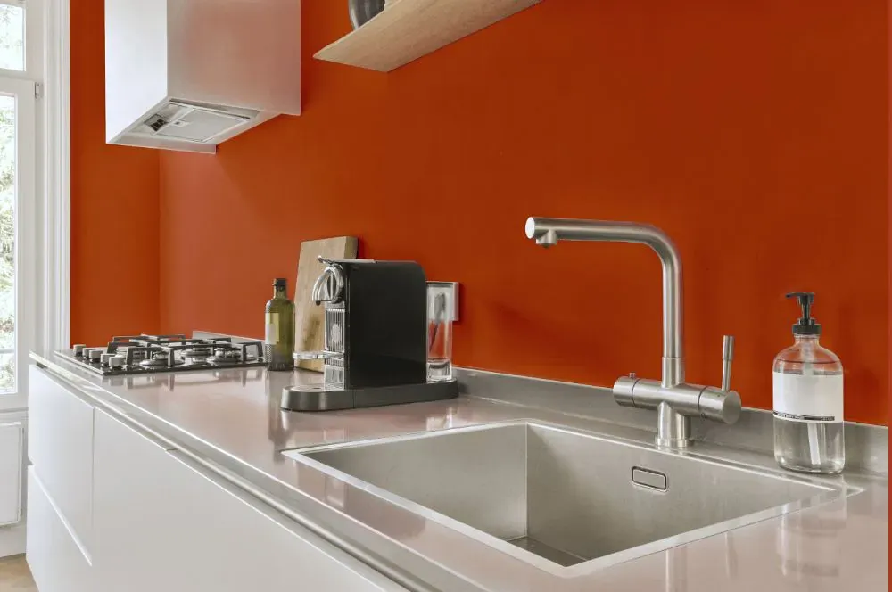 Sherwin Williams Robust Orange kitchen painted backsplash