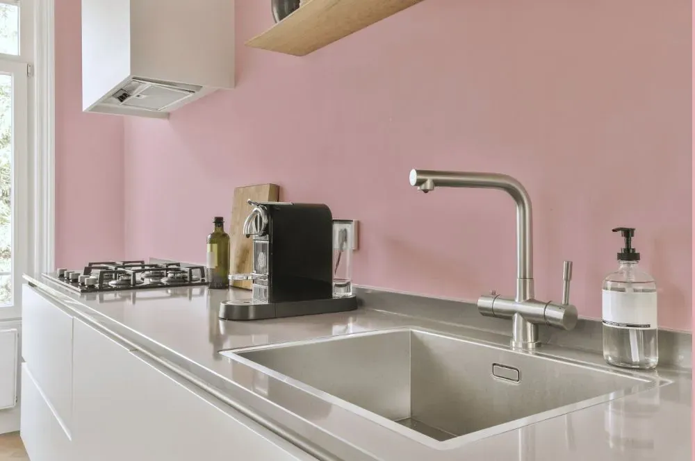 Sherwin Williams Rose Pink kitchen painted backsplash