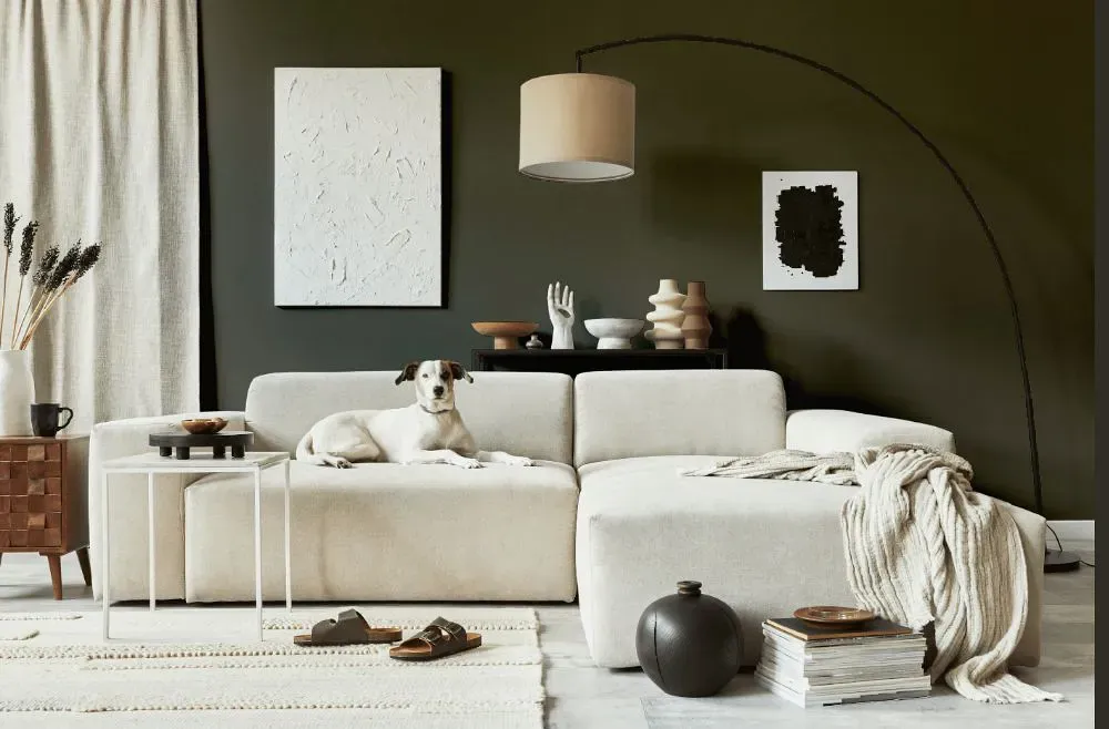 Sherwin Williams Roycroft Bronze Green cozy living room