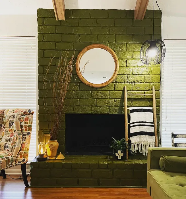 Sherwin Williams Saguaro living room fireplace paint