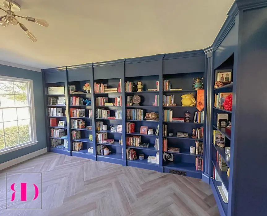 Sherwin Williams Salty Dog home library interior