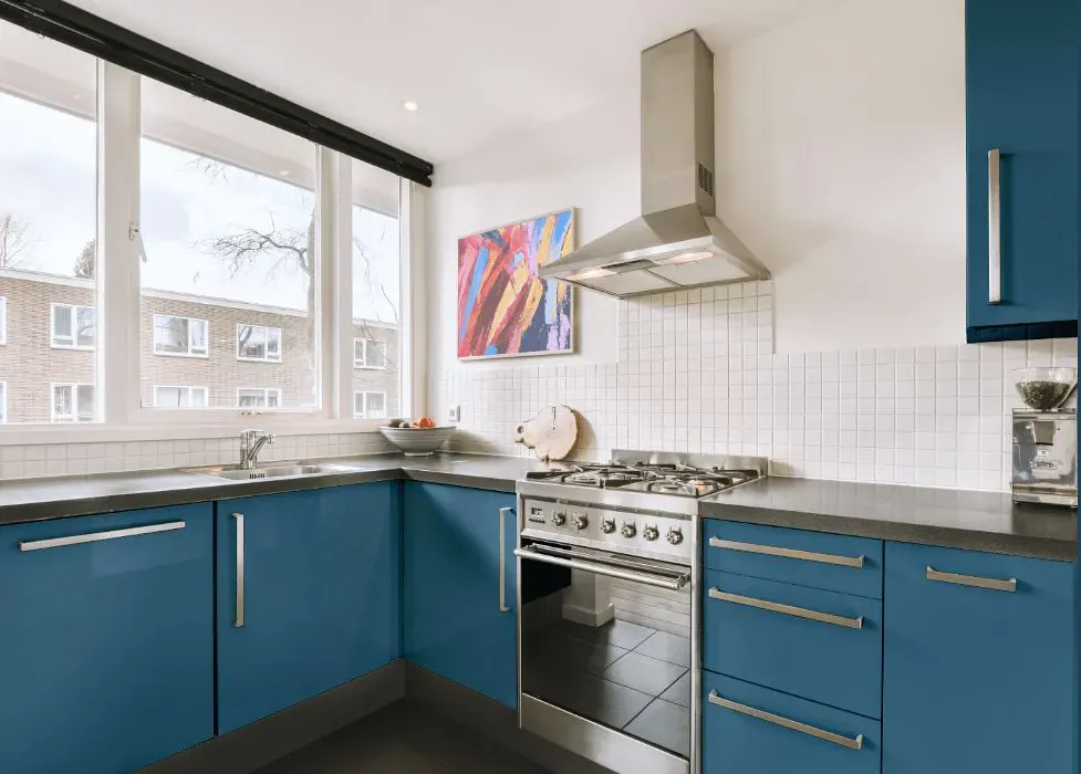 Sherwin Williams Santorini Blue kitchen cabinets