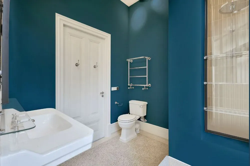 Sherwin Williams Santorini Blue bathroom
