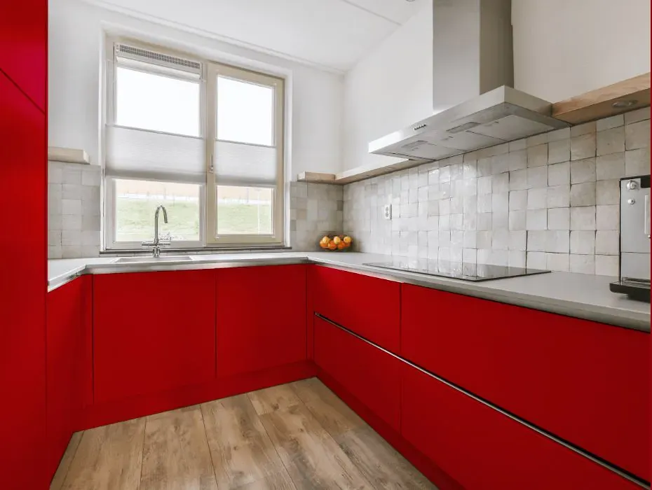 Sherwin Williams Scarlet small kitchen cabinets
