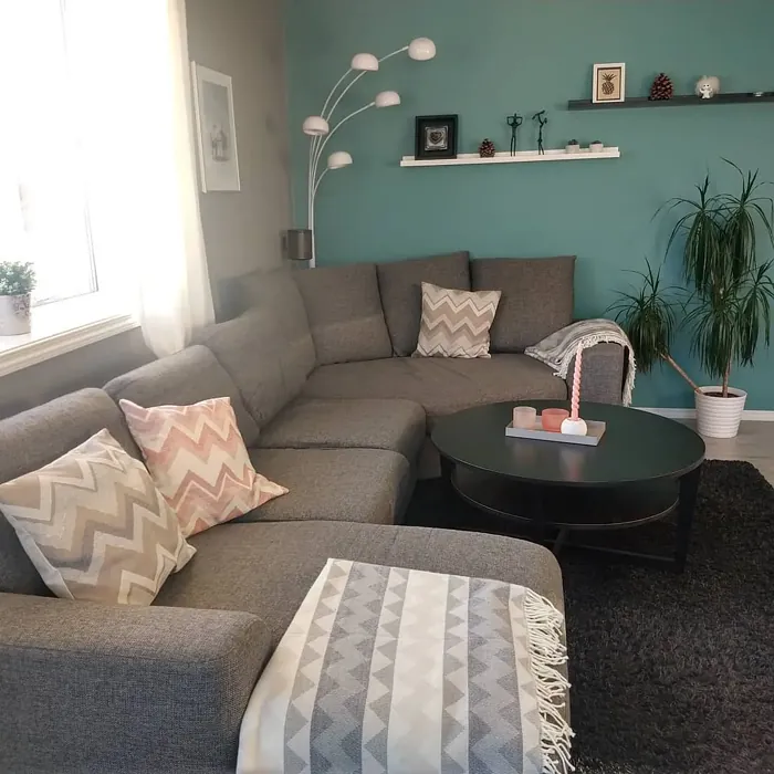 Jotun Sea Emerald living room accent wall