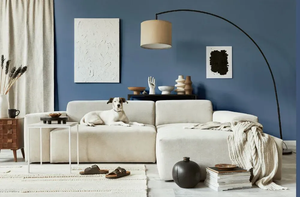 Sherwin Williams Searching Blue cozy living room