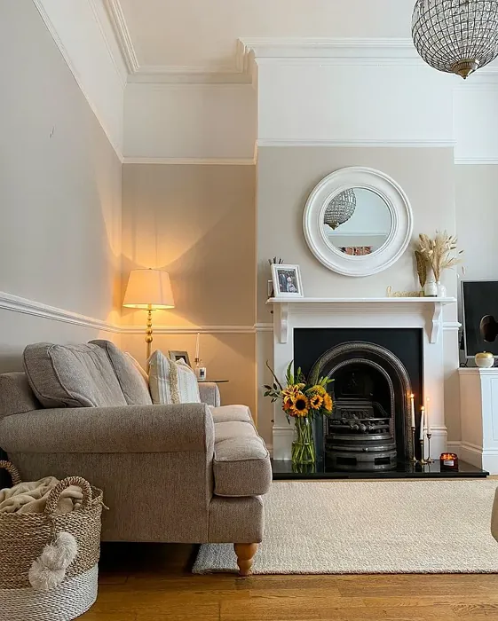 Beige living room interior with Farrow and Ball Skimming Stone