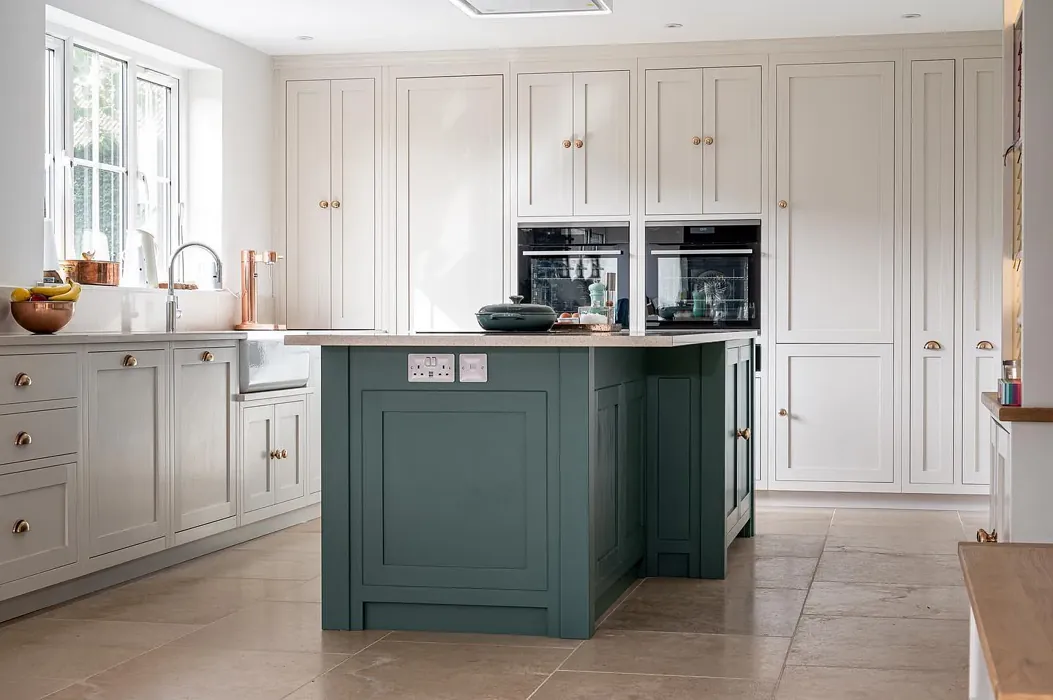 Little Greene Slaked Lime Mid 149 kitchen cabinets