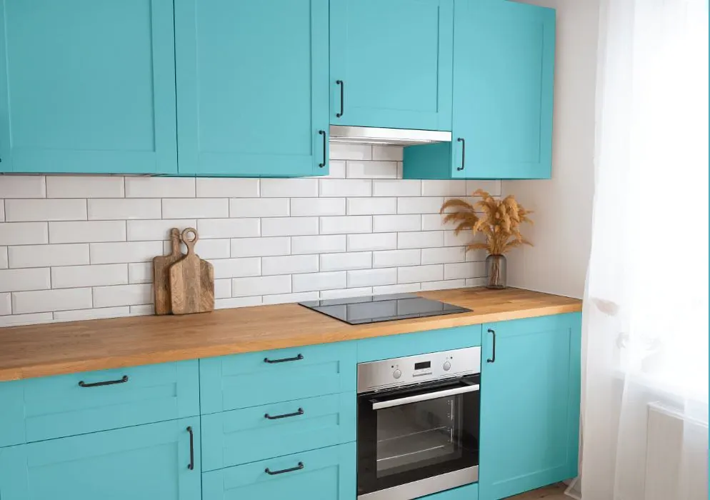 Sherwin Williams Slick Blue kitchen cabinets