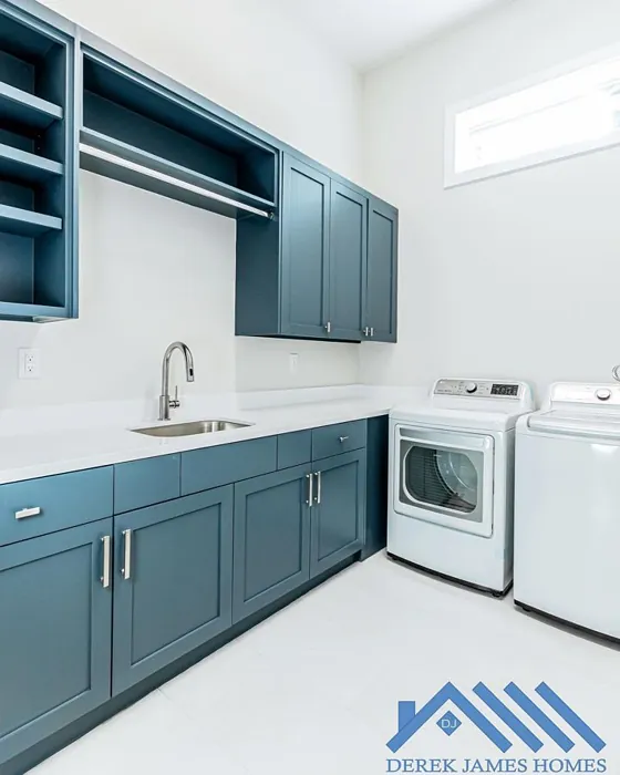 Sw Smoky Blue Laundry Room Cabinets