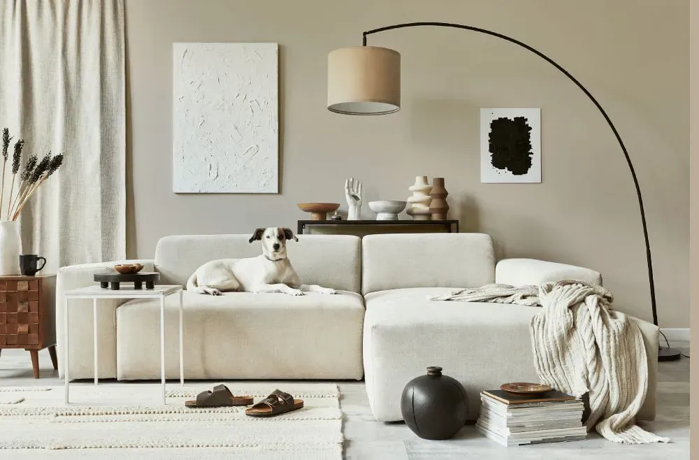 Sherwin Williams Soft Suede cozy living room