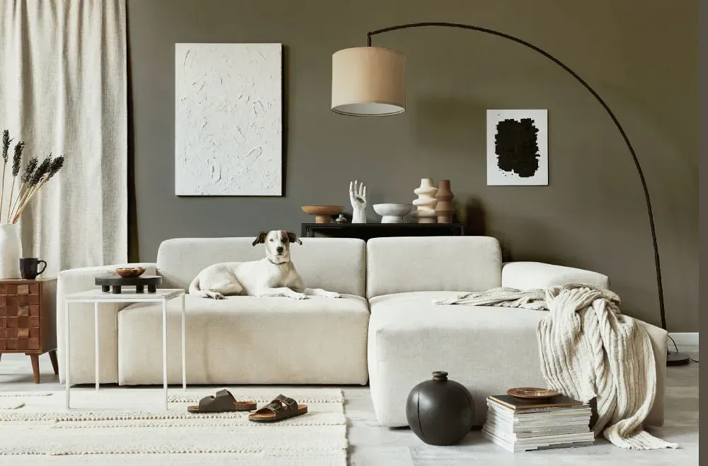Sherwin Williams Solitary Slate cozy living room