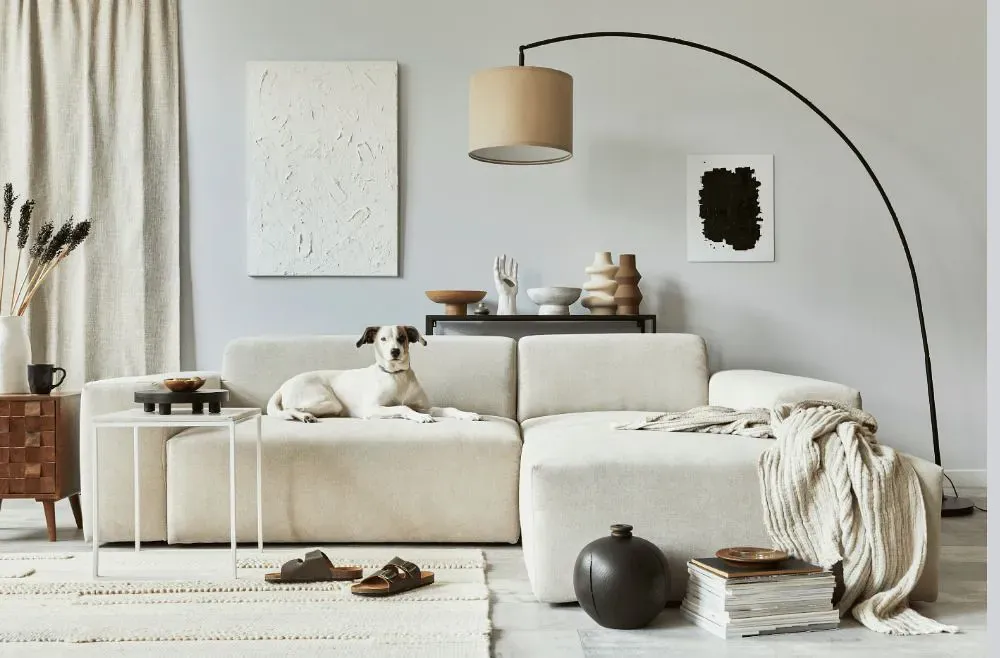 Sherwin Williams Soothing White cozy living room