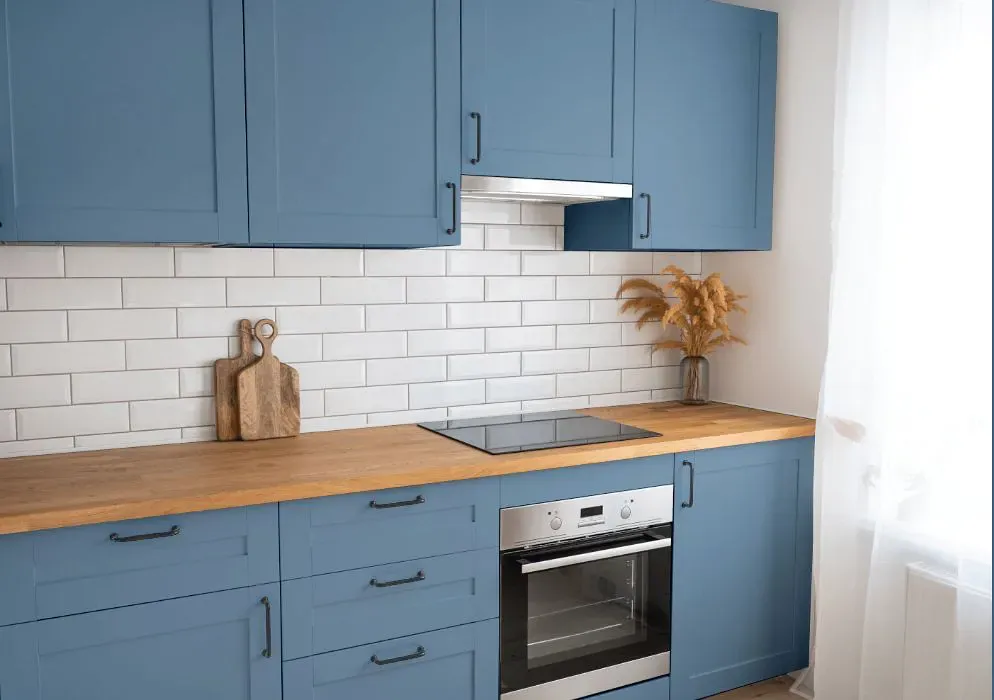 Sherwin Williams Sporty Blue kitchen cabinets