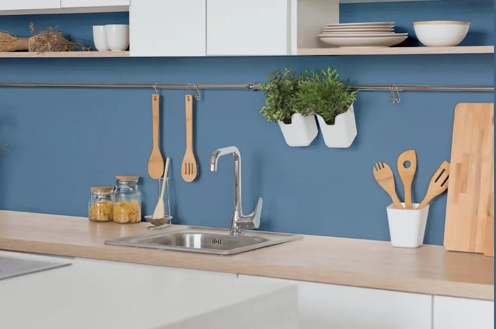 Sherwin Williams Sporty Blue kitchen backsplash