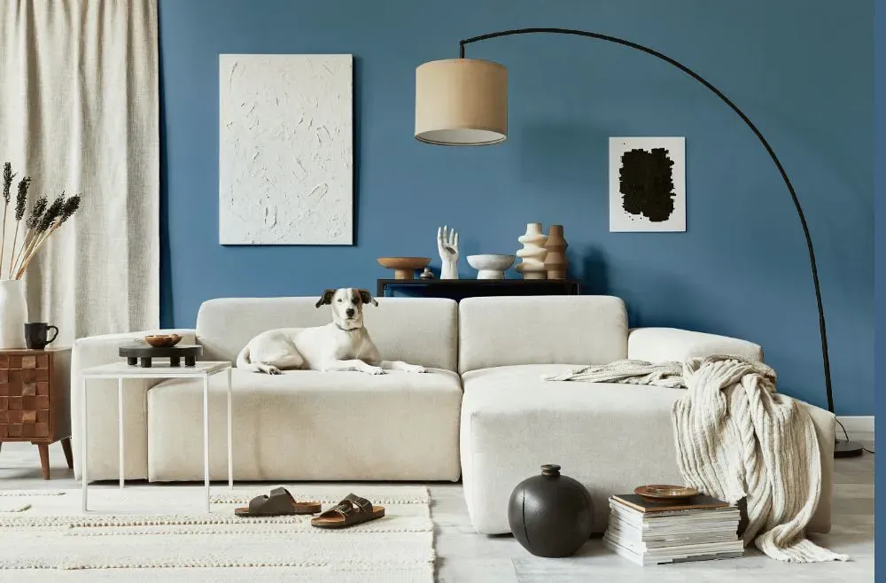 Sherwin Williams Sporty Blue cozy living room