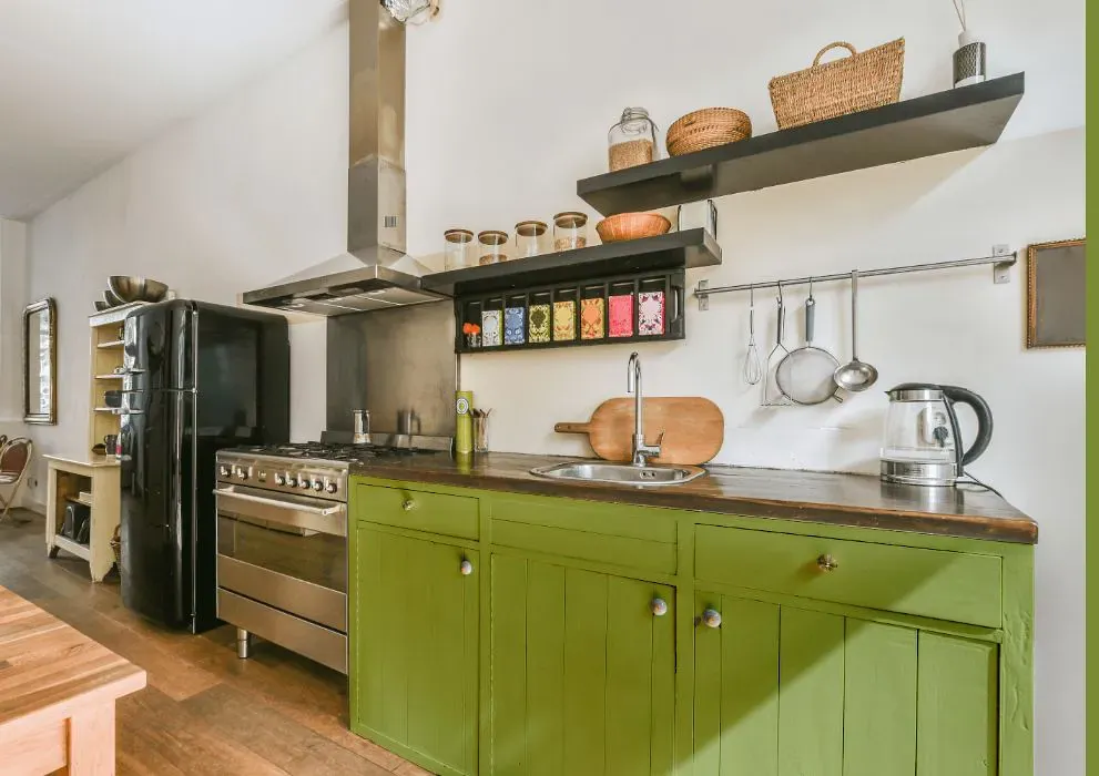 Sherwin Williams Stay in Lime kitchen cabinets