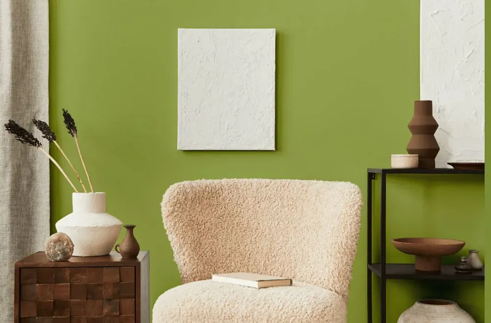 Sherwin Williams Stay in Lime living room interior
