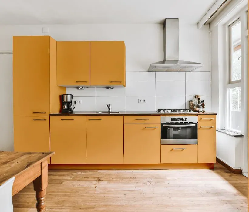 Sherwin Williams Stirring Orange kitchen cabinets