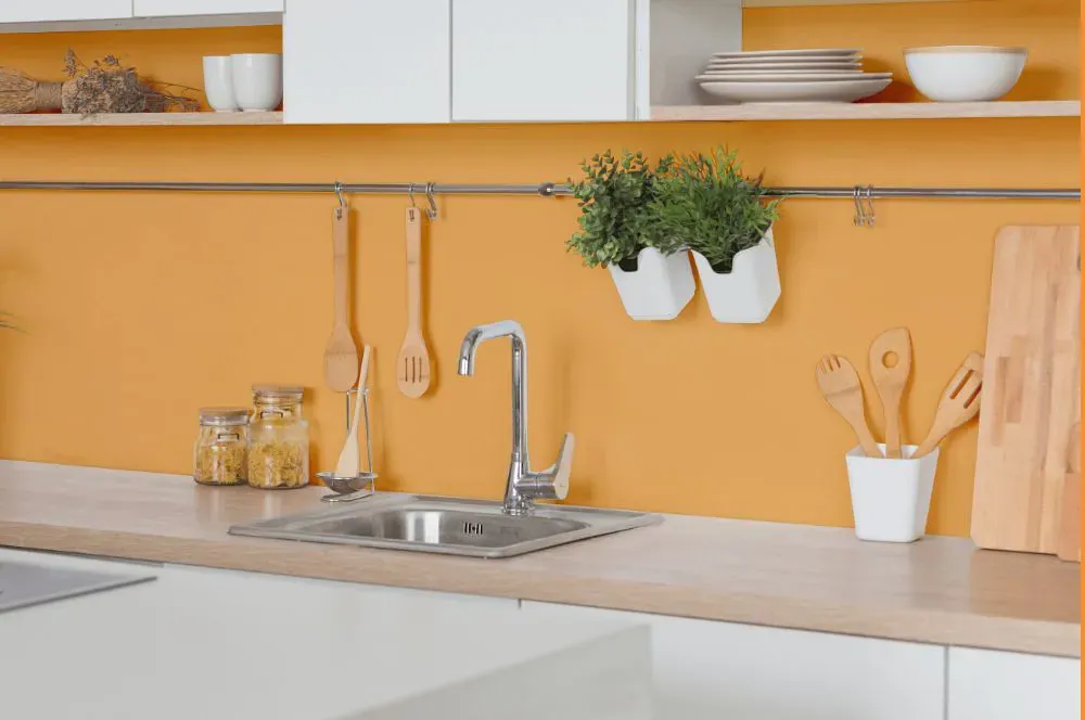 Sherwin Williams Stirring Orange kitchen backsplash