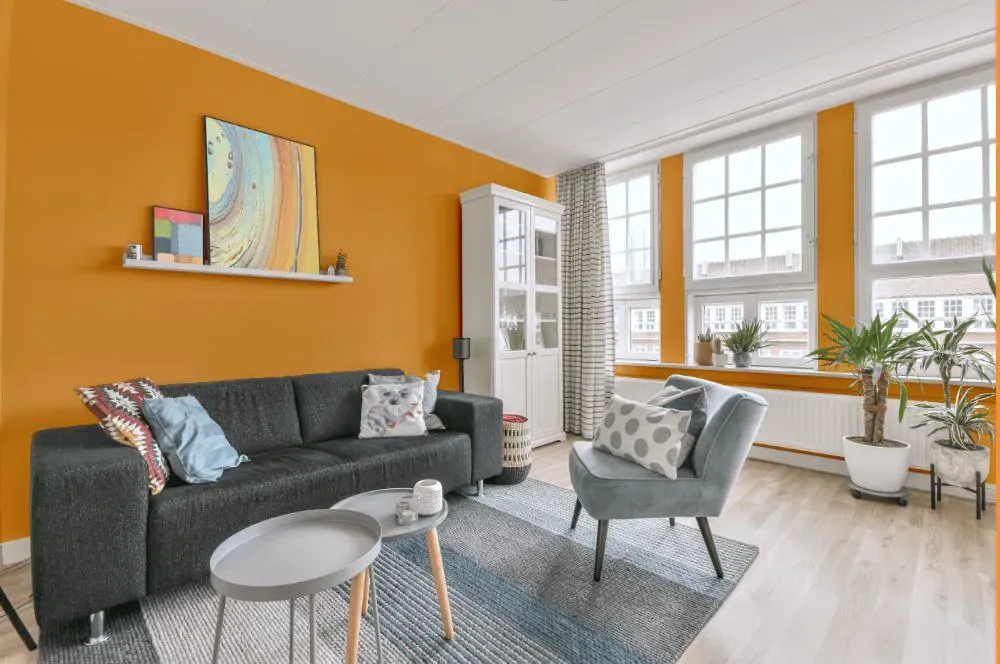 Sherwin Williams Stirring Orange living room walls