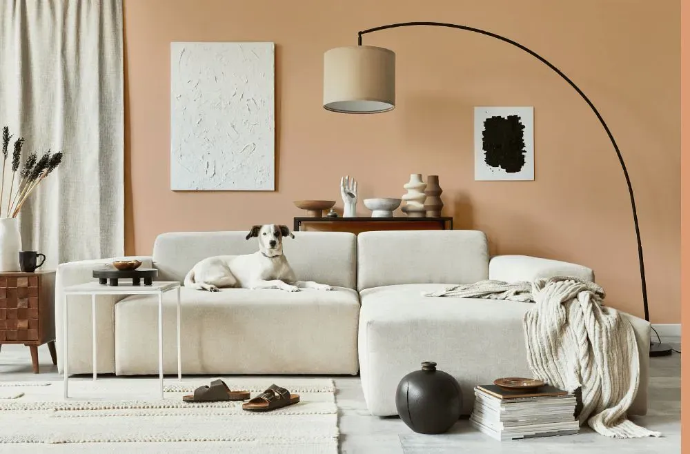 Sherwin Williams Sumptuous Peach cozy living room