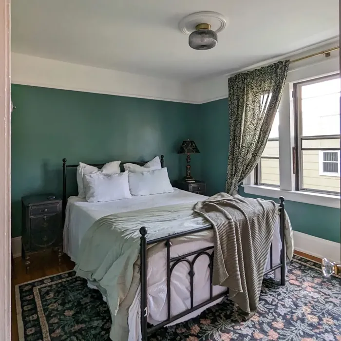 Sherwin Williams Teal Stencil bedroom interior