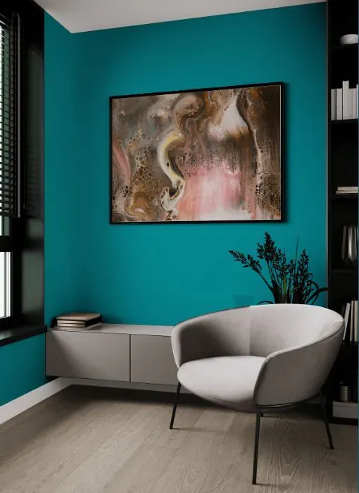 Sherwin Williams Tempo Teal living room