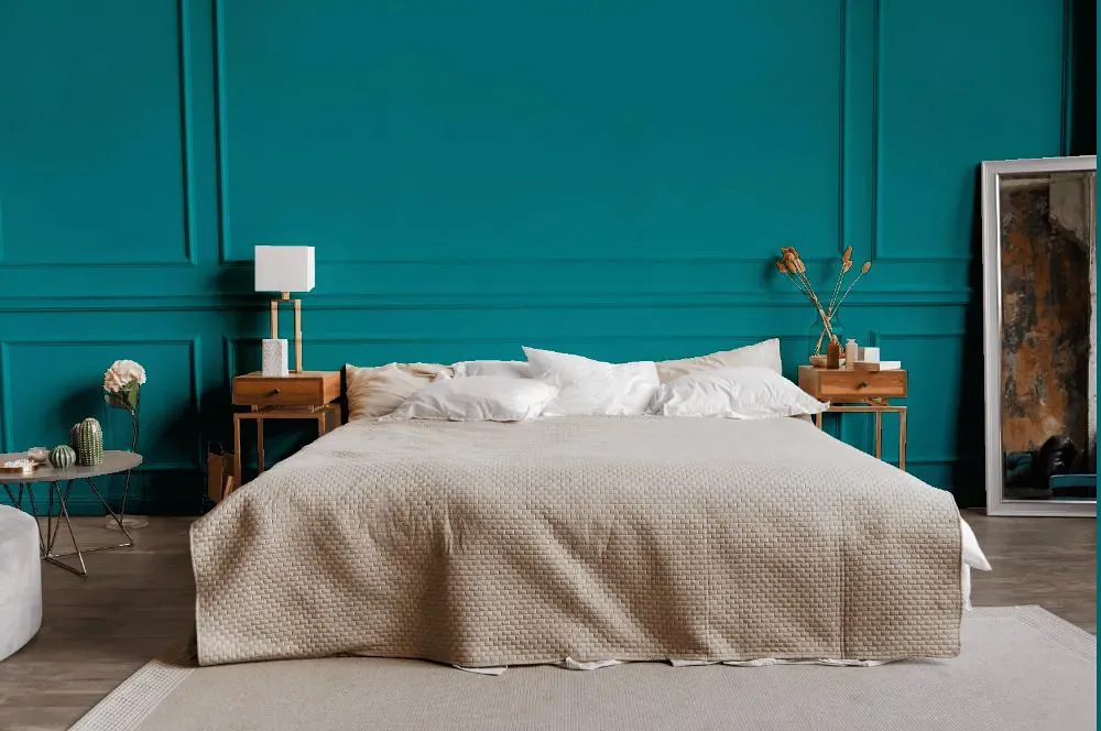 Sherwin Williams Tempo Teal bedroom