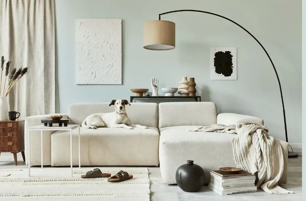 Sherwin Williams Timid Blue cozy living room