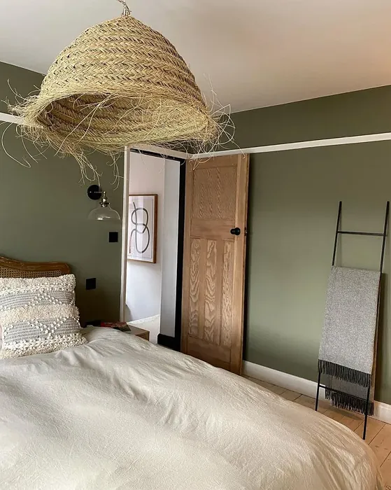 Sage green bedroom with Farrow and Ball Treron