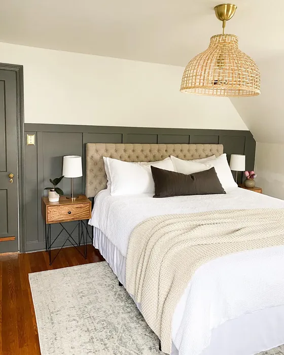 Sherwin Williams Urbane Bronze bedroom panelling 