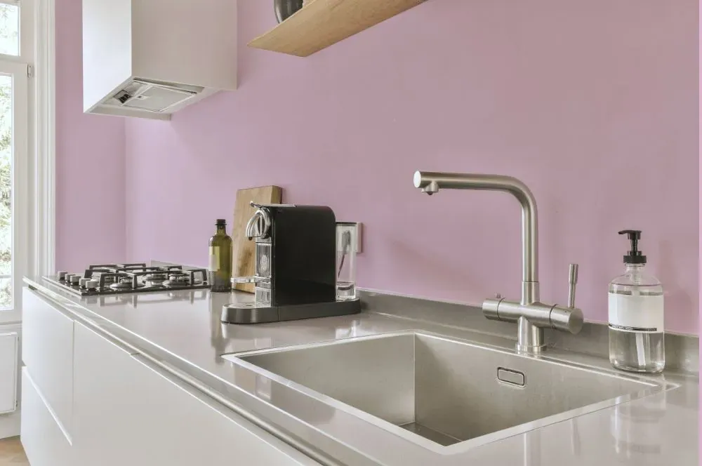 Sherwin Williams Vanity Pink kitchen painted backsplash