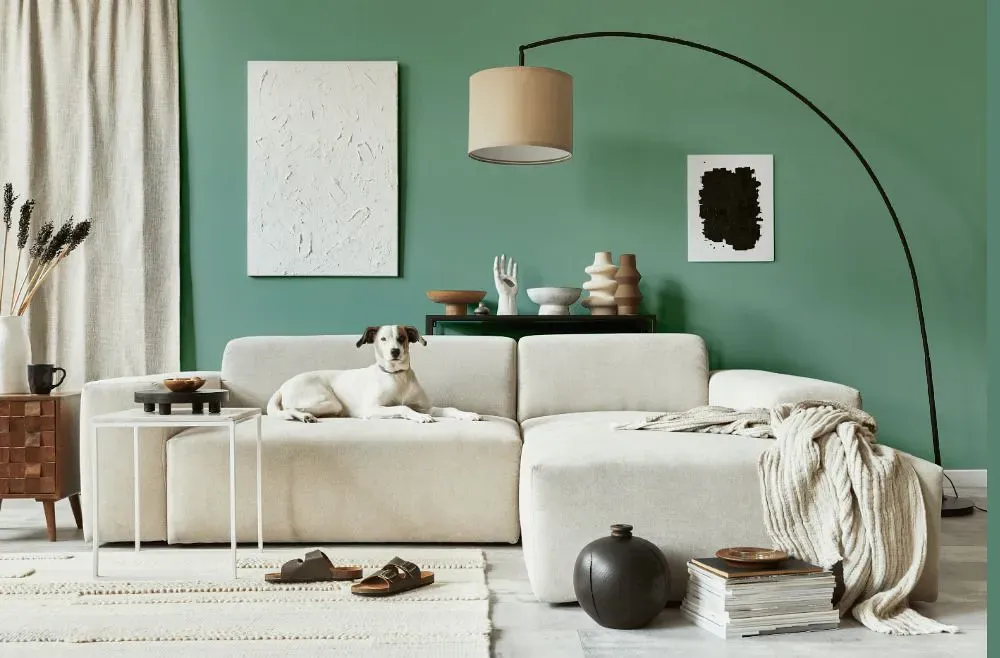 Sherwin Williams Verdigreen cozy living room