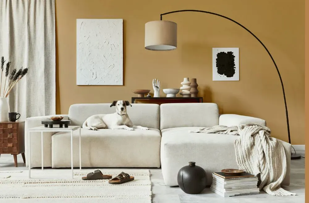 Sherwin Williams Vintage Gold cozy living room