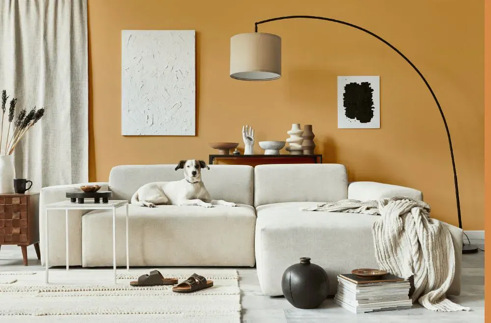 Sherwin Williams Viva Gold cozy living room