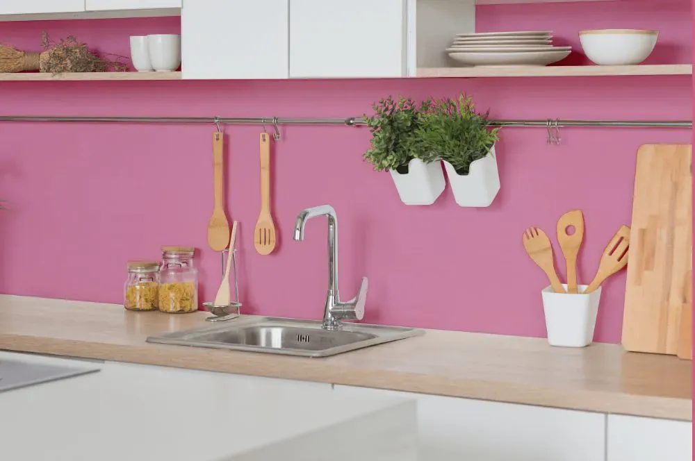 Sherwin Williams Vivacious Pink kitchen backsplash